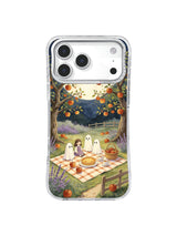 Lavender orchard supper iPhone case pattern with moonlit cottagecore scenery
