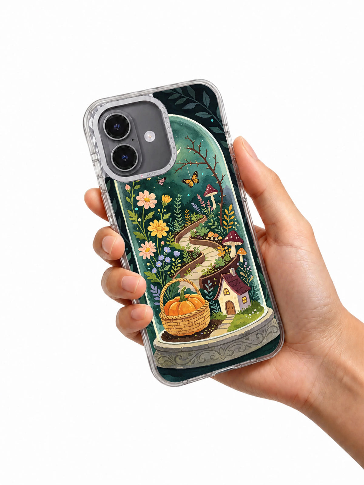 The Moonlit Witch Greenhouse iPhone case held in hand
