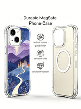 Front and back view of Moonwell Village iPhone 14 case