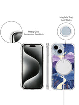 Front and side presentation of Moonwell Village iPhone 14 case