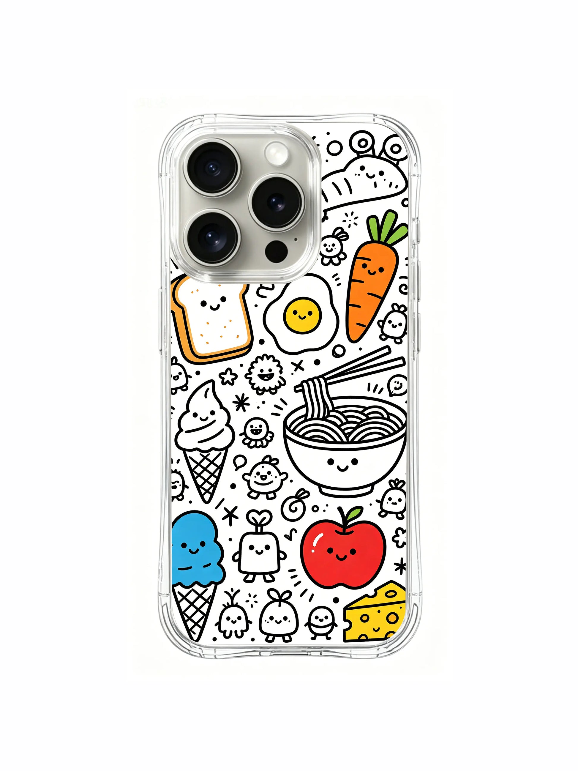Cheerful morning market food community doodle iPhone 15 pro Case, eco-ink printed phone casing, popular gift-style phone cover developed by PhoneCasing.