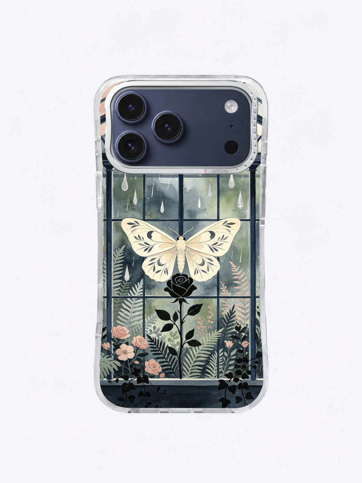 The Moth Conservatory iPhone case, Rainwashed Moth Garden artwork