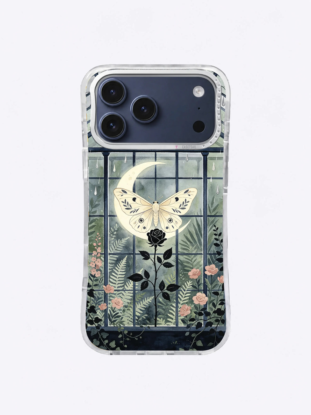 The Moth Conservatory iPhone case, New Moon Winged Rose artwork