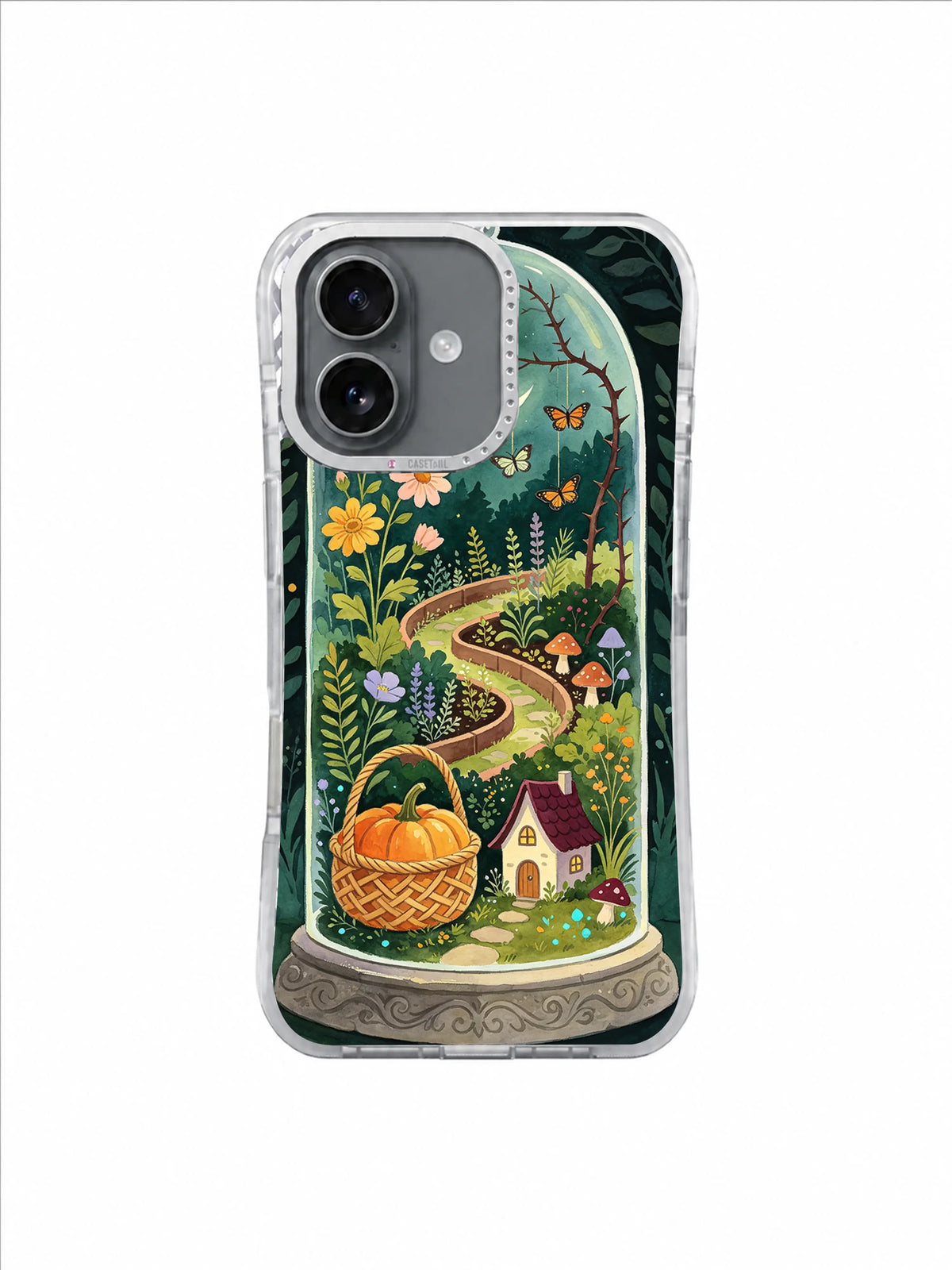 Moth Garden Bell Jar floral artwork on an iPhone case