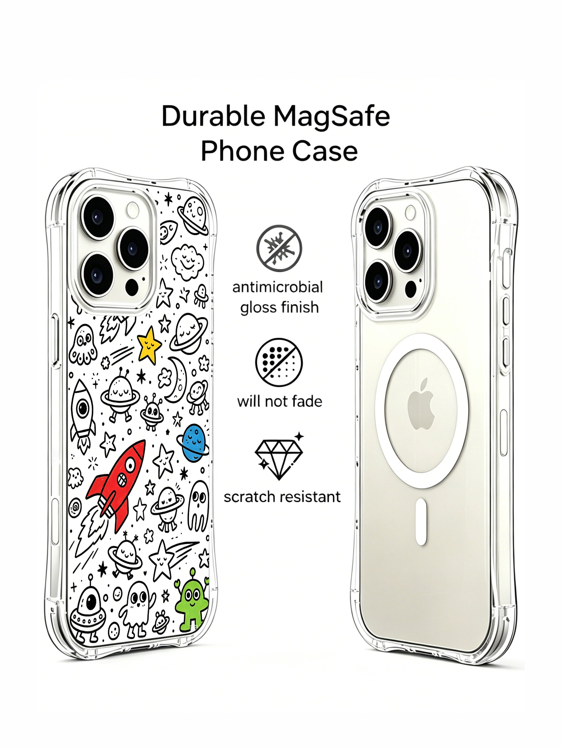 Fully packed multi-space creature cute doodle iPhone 15 pro Case, high-clarity premium phone casing, trending women’s aesthetic phone cover from PhoneCasing.