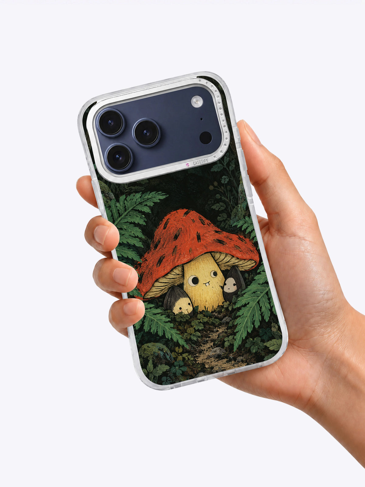 The Mushroom After-Hours iPhone case held in hand
