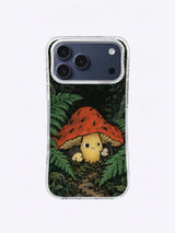 The Mushroom After-Hours red canopy artwork on an iPhone case