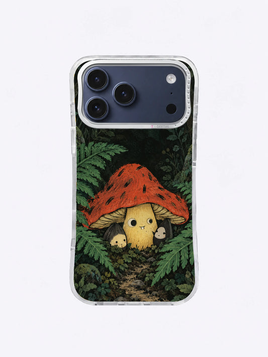 The Mushroom After-Hours red canopy artwork on an iPhone case
