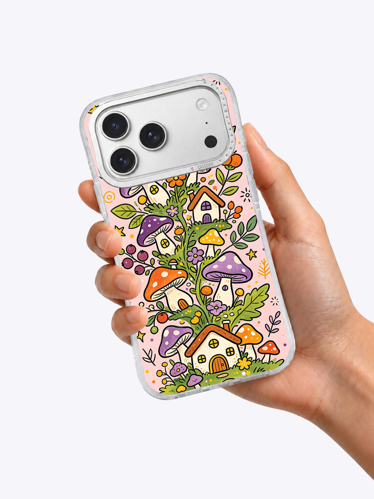 Mushroom Fairy Village iPhone 17 Pro Max case lifestyle view