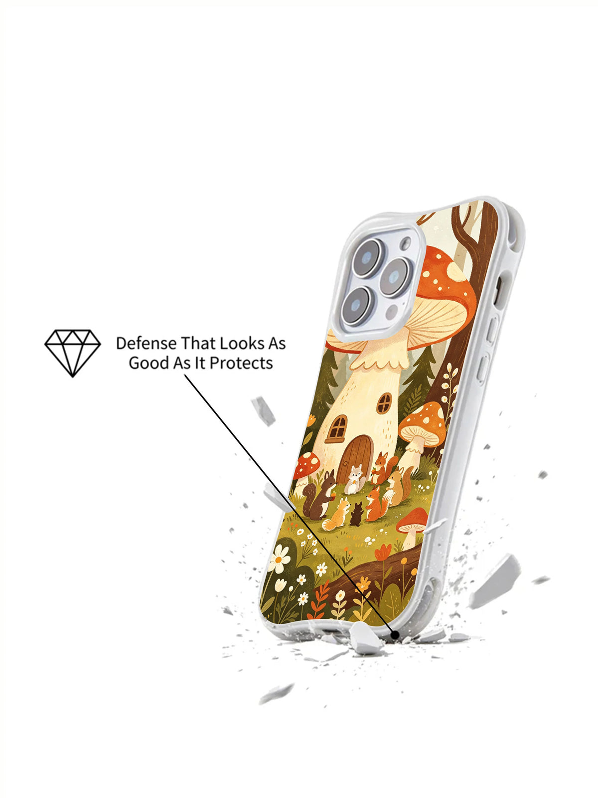 Mushroom Village Dream iPhone 16 Pro case angled view