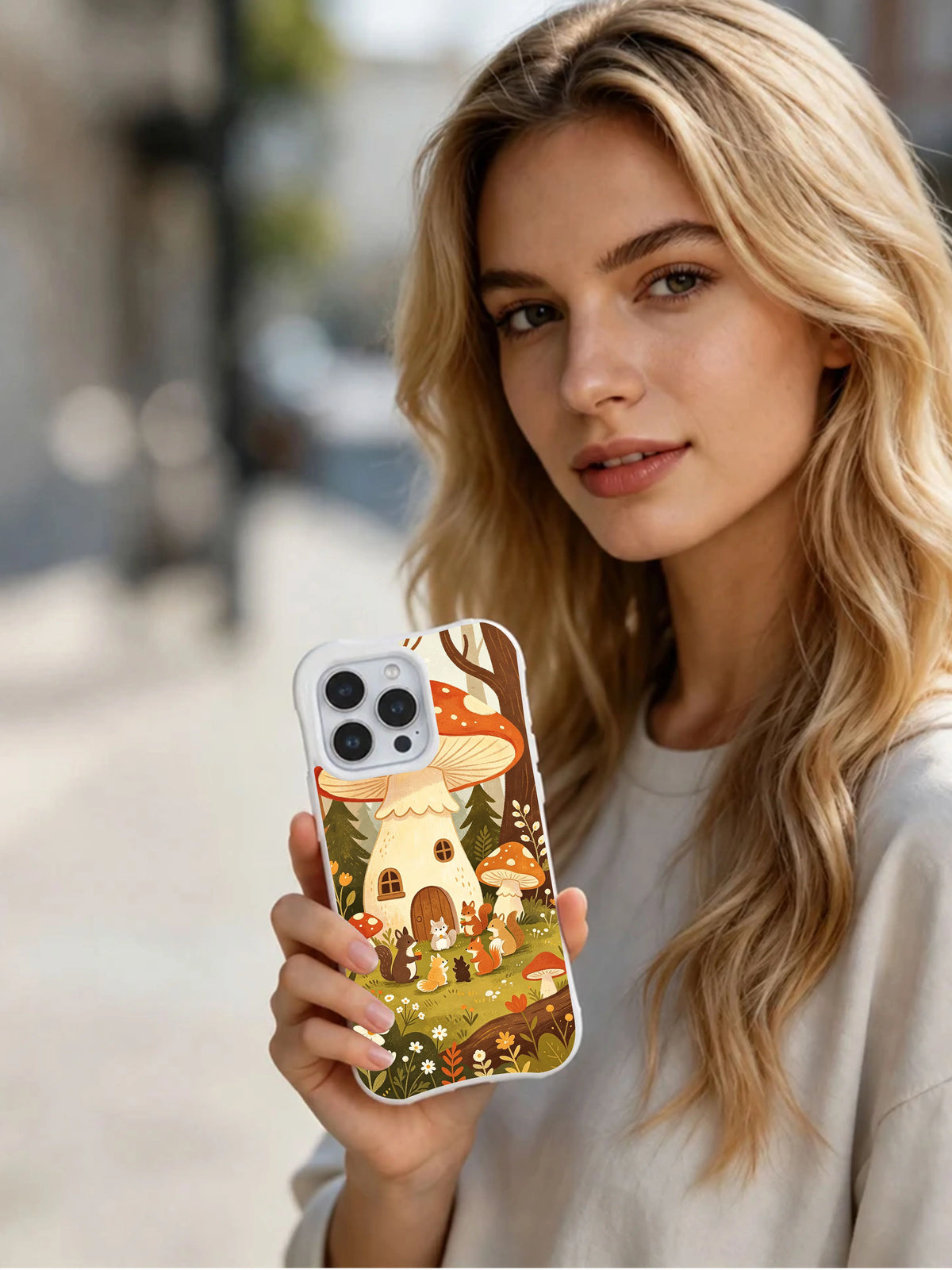 Mushroom Village Dream iPhone 16 Pro case lifestyle photo
