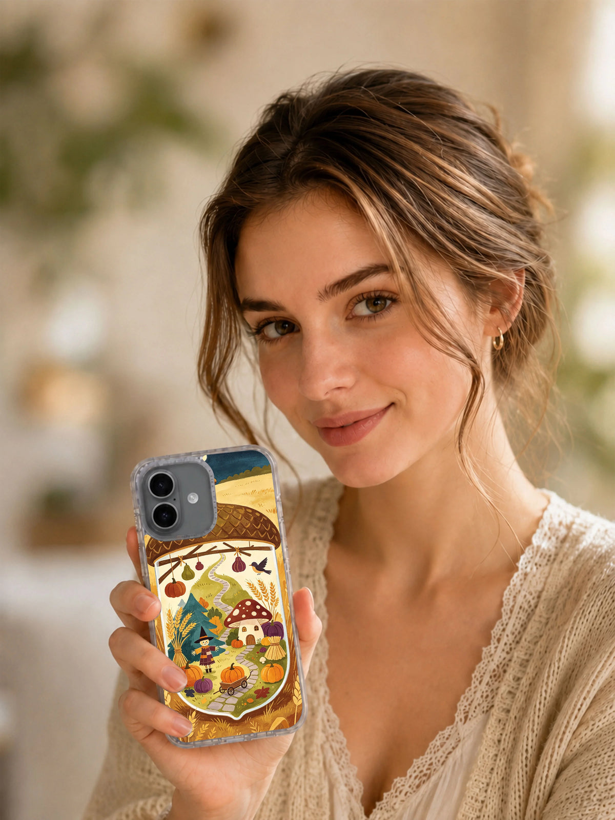 Mushroom Witch’s Harvest Night iPhone case lifestyle view