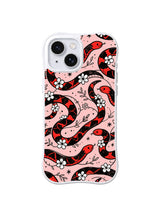 Mystic Snake Star Vines: Large coral snakes cross black vines, white flowers and tiny stars.