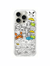 Naive hand-drawn tropical island sketch iPhone 15 pro Case, tough scratch-resistant phone casing, original collab artist phone cover by PhoneCasing.
