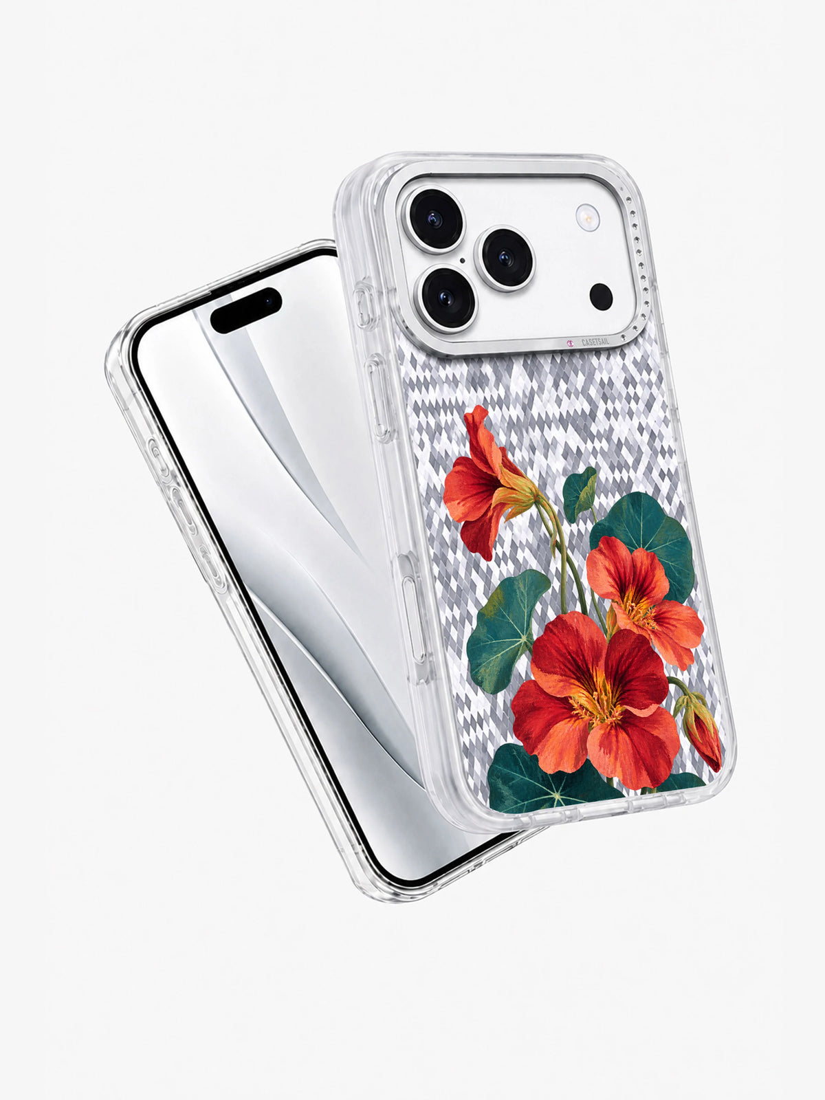 Nasturtium Loop transparent iPhone case angled view