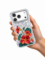 Nasturtium Loop transparent iPhone case held in hand