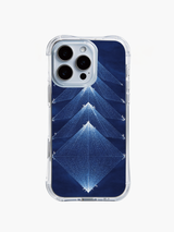 PhoneCasing iPhone 14 Pro Max Case showcasing a Navajo star geometric pattern, clear protective case with deep blue hues.