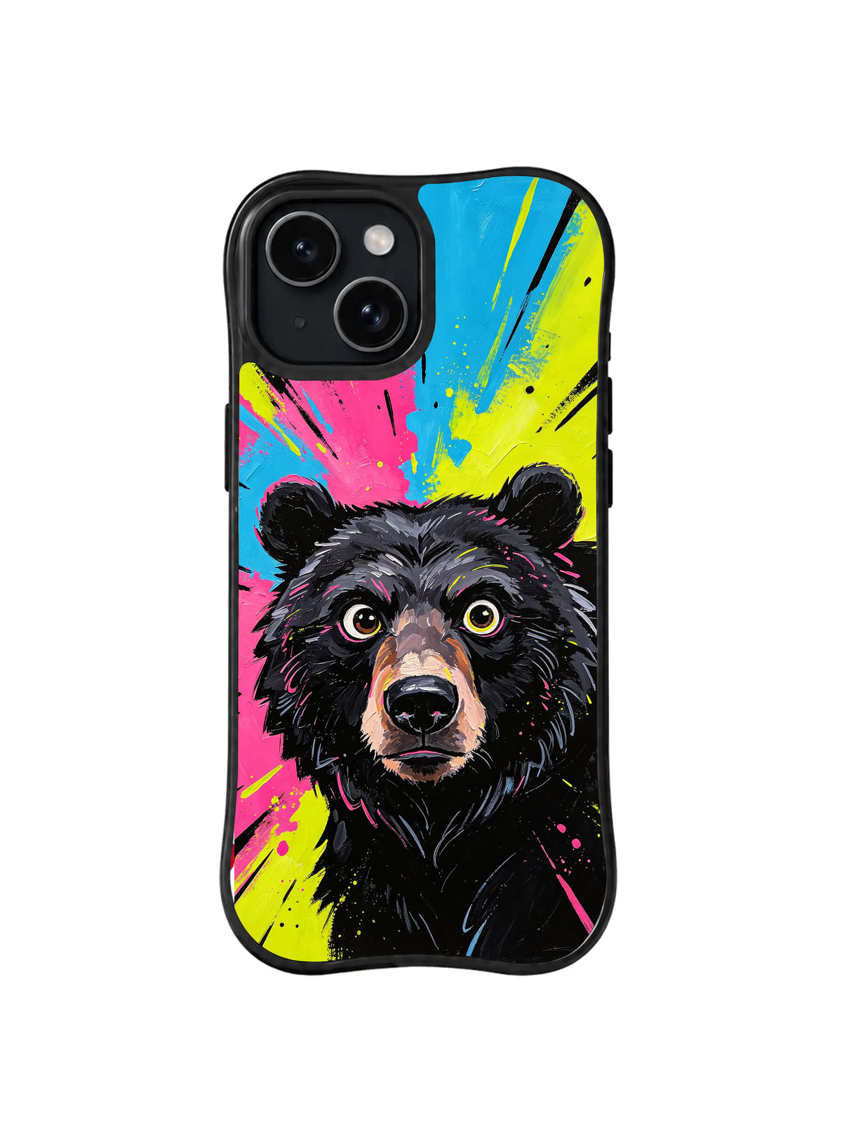 Neon Black Bear Guardian colorful iPhone 15 Plus case