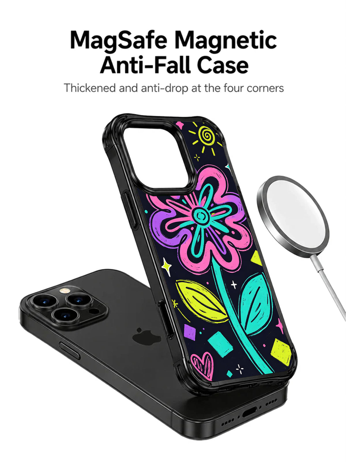 Neon Garden Dreams hand drawn pop art iPhone 16 Pro case view 2