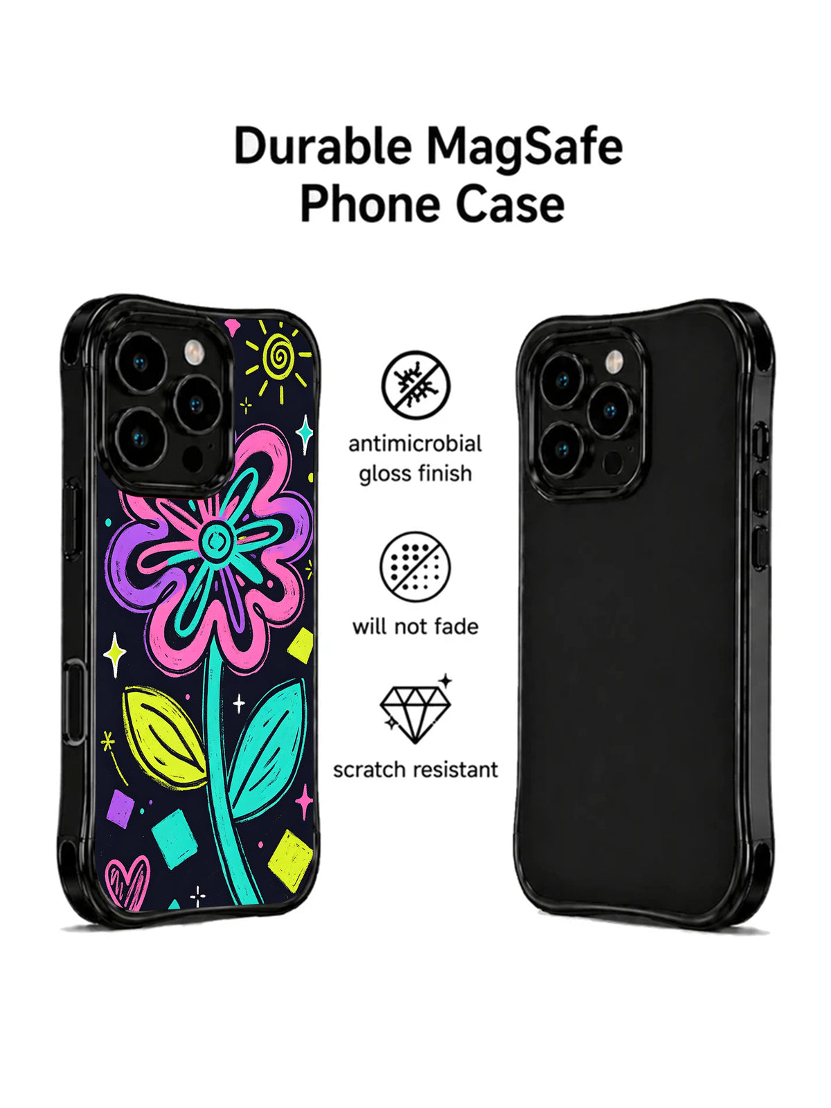 Neon Garden Dreams hand drawn pop art iPhone 16 Pro case view 3