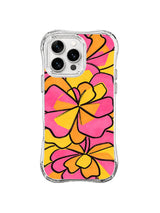 Hot Pink Petal Blocks: Oversized geometric hot pink and yellow petals use bold black outlines.