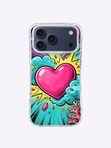 Cyan Speedline Heart Pop artwork with broad pink heart, turquoise clouds, yellow bursts, violet corners, and black radial lines
