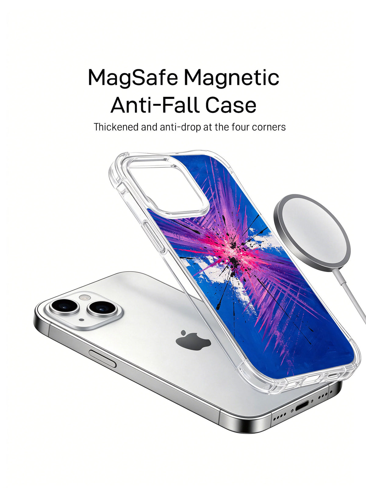 Neon Starburst Rhythm iPhone 15 Plus case camera-area view