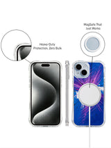 Neon Starburst Rhythm neon art iPhone 15 Plus case lifestyle view
