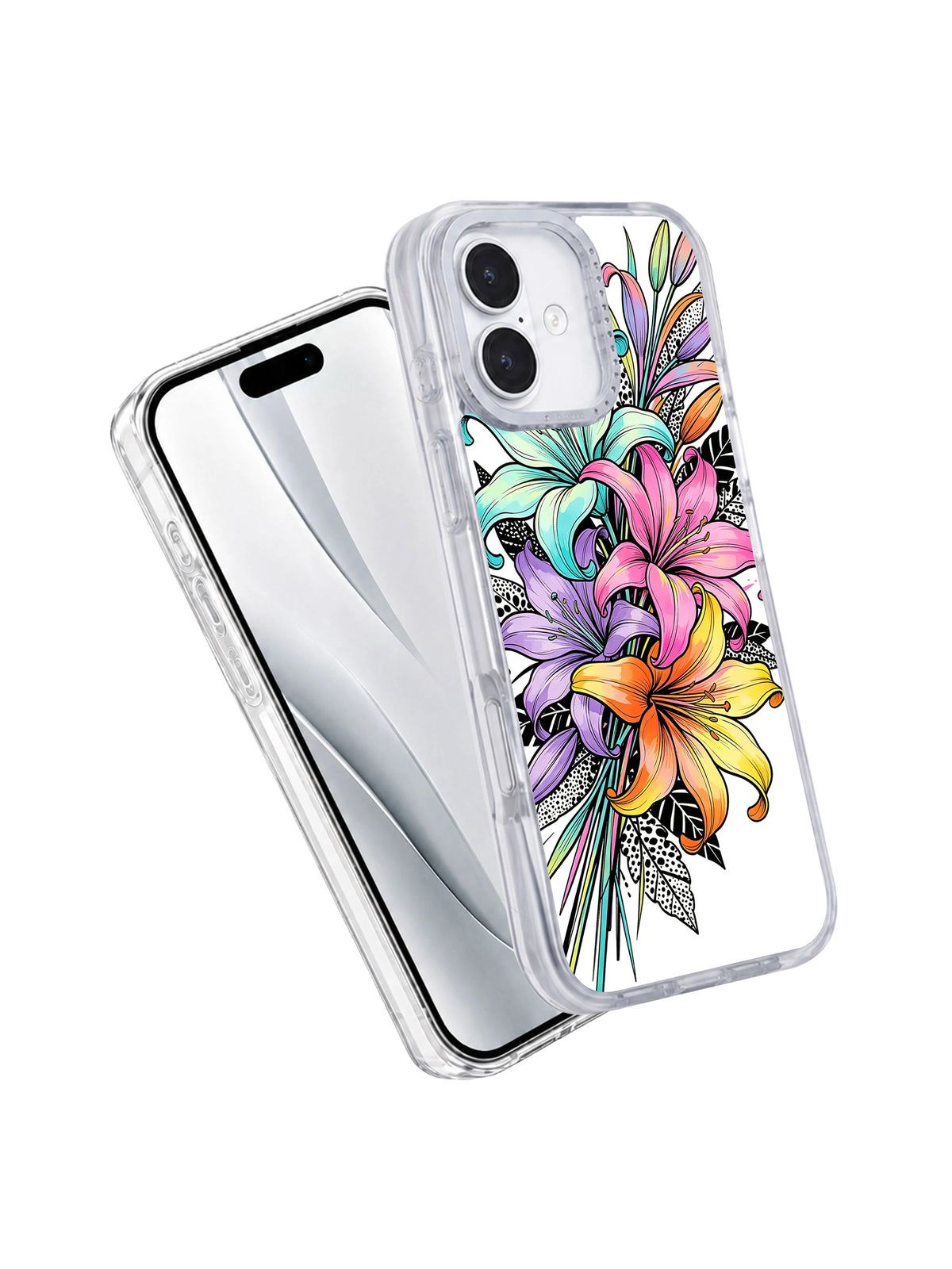 Neon Lily Dream Garden iPhone 17 case front and back