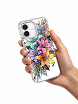 Neon Lily Dream Garden iPhone 17 case held in hand