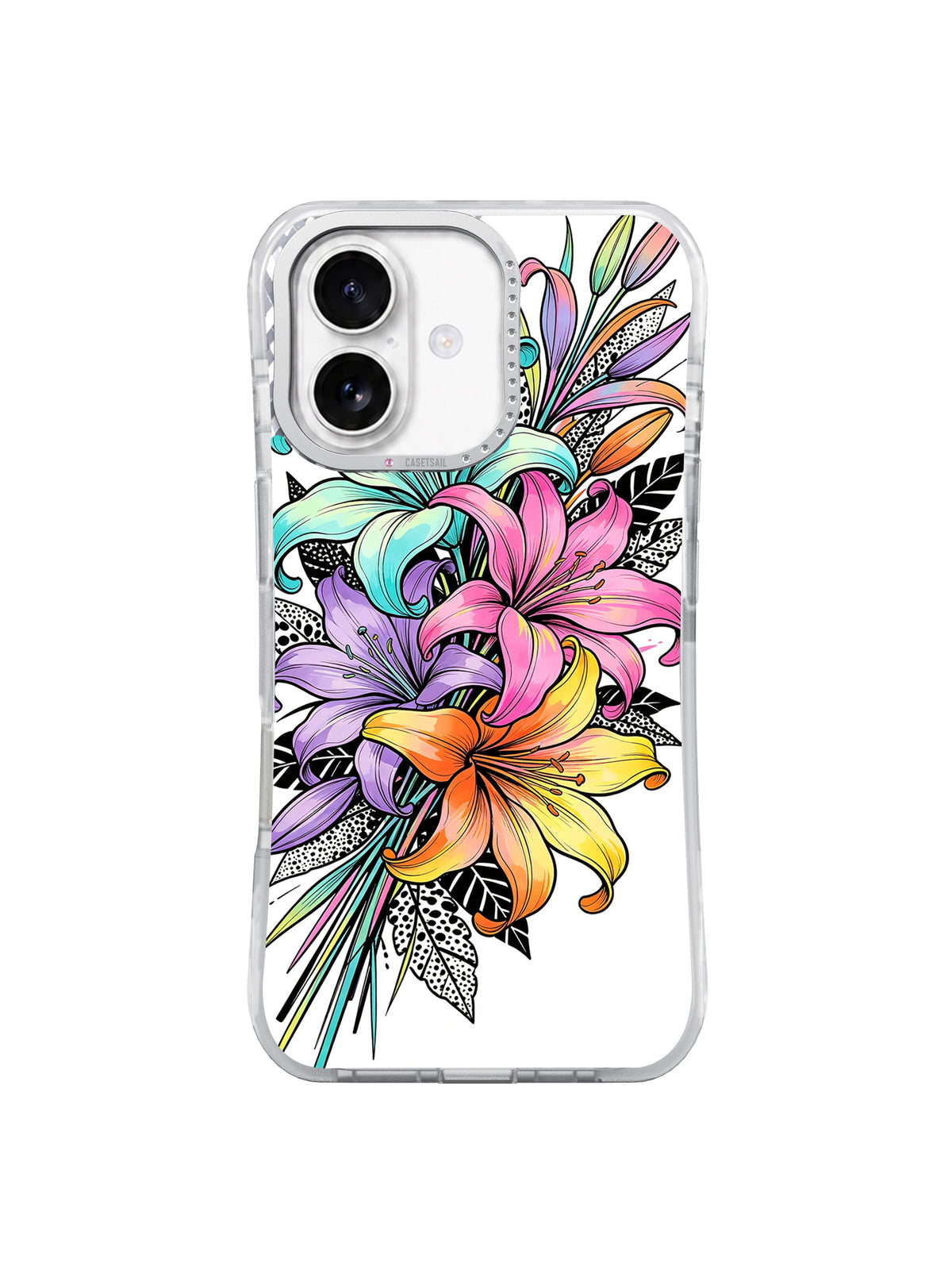 Neon Lily Dream Garden floral iPhone 17 case hero view