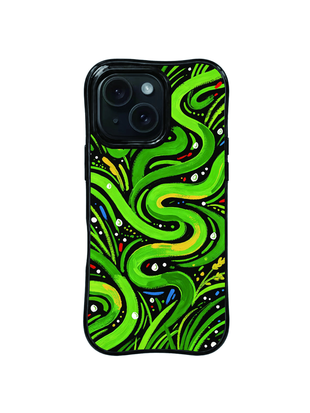Electric Vines hand-painted green pattern iPhone 15 Pro case