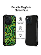 Black and green meadow art iPhone 15 Pro case front and back view