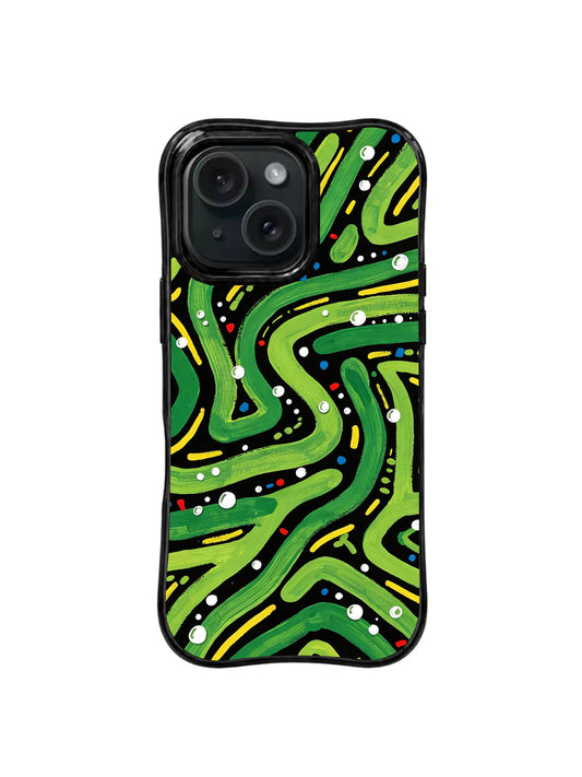Neon Meadow hand-painted green iPhone 15 Pro case front view