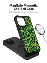 Neon green botanical iPhone 15 Pro case magnetic charging view