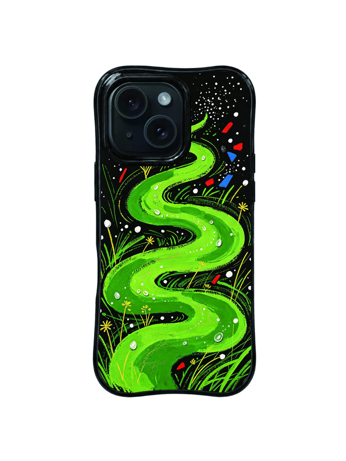Neon River hand-painted green pattern iPhone 15 Pro case