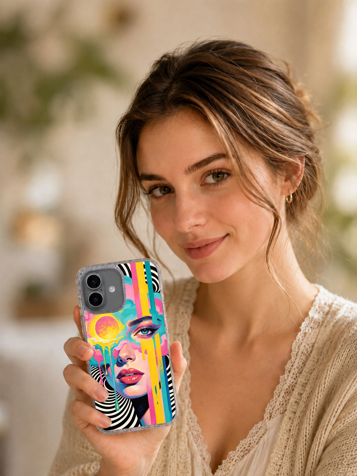 Neon Muse colorful iPhone 17 case in hand