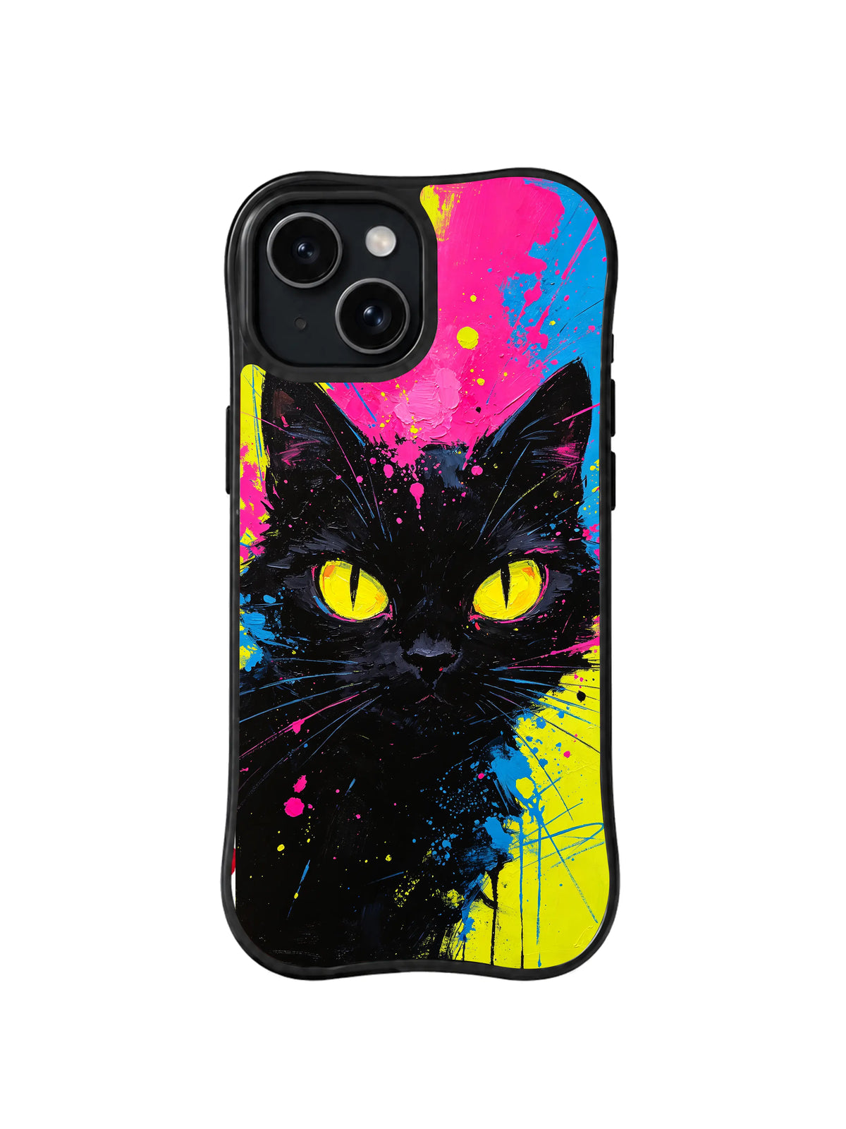 Neon City Sentinel black cat art iPhone 15 Plus case
