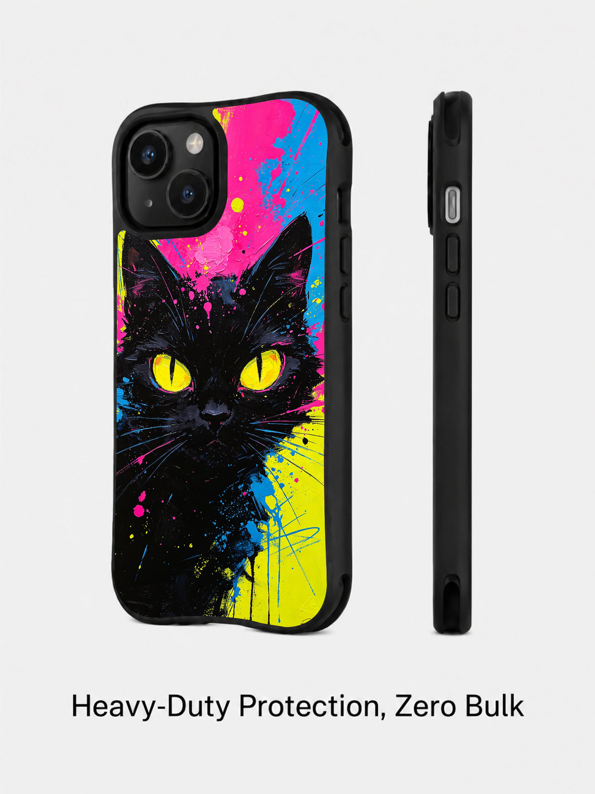 Neon Shadow Cat iPhone 15 Plus case protection detail