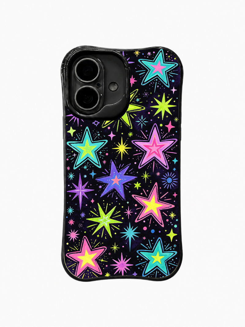 Velvet Night Star Echo iPhone 16 Case – Black Neon Art