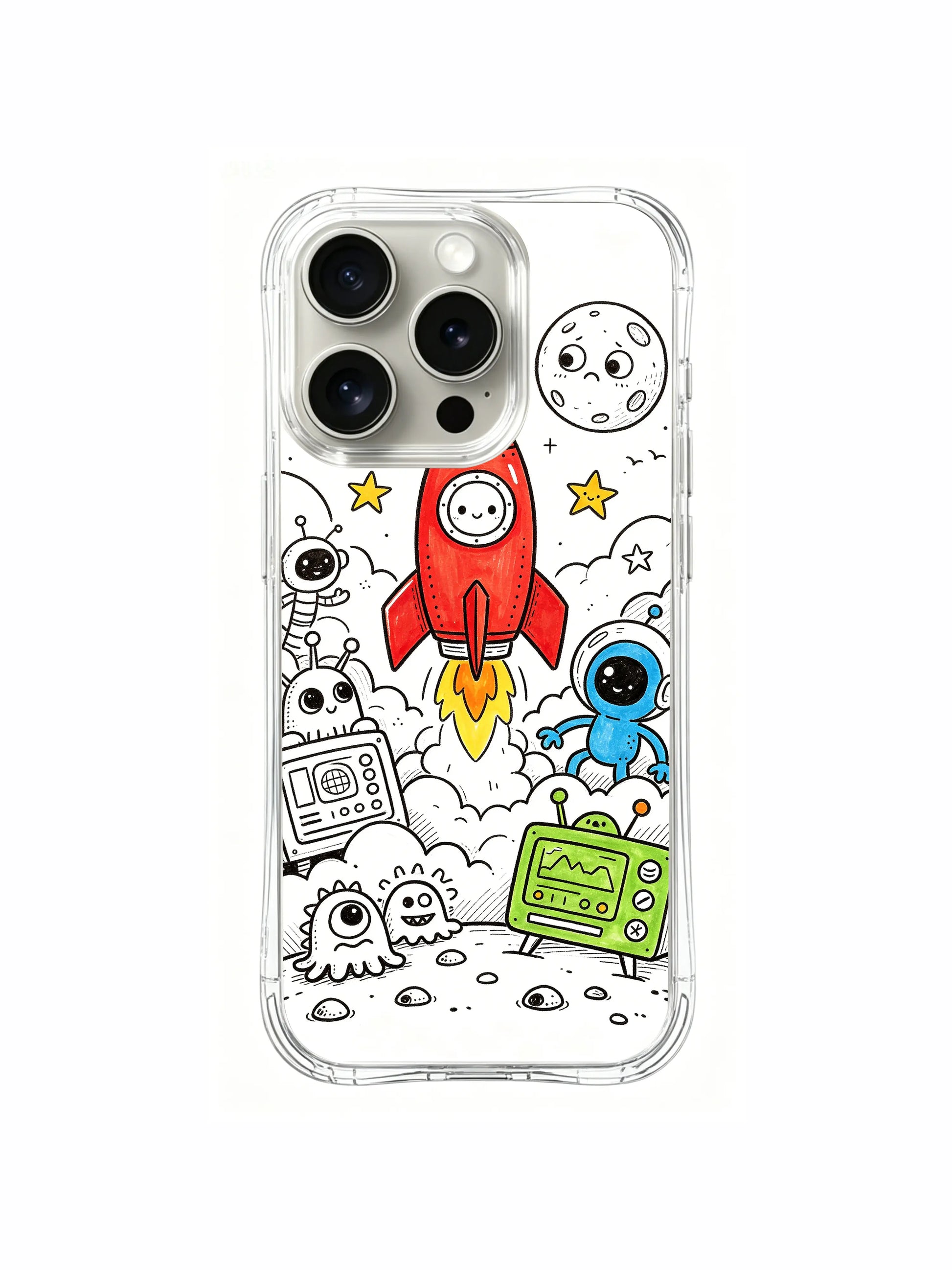  Mixed nervous rocket and twitchy star cartoon cluster iPhone 15 pro Case, customizable detail phone casing, casual everyday-use phone cover supplied by PhoneCasing.