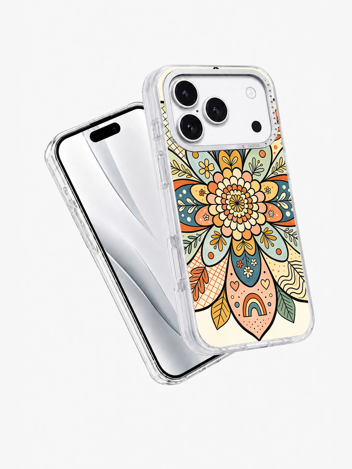 Blooming Shapes floral art iPhone 17 Pro case angled view