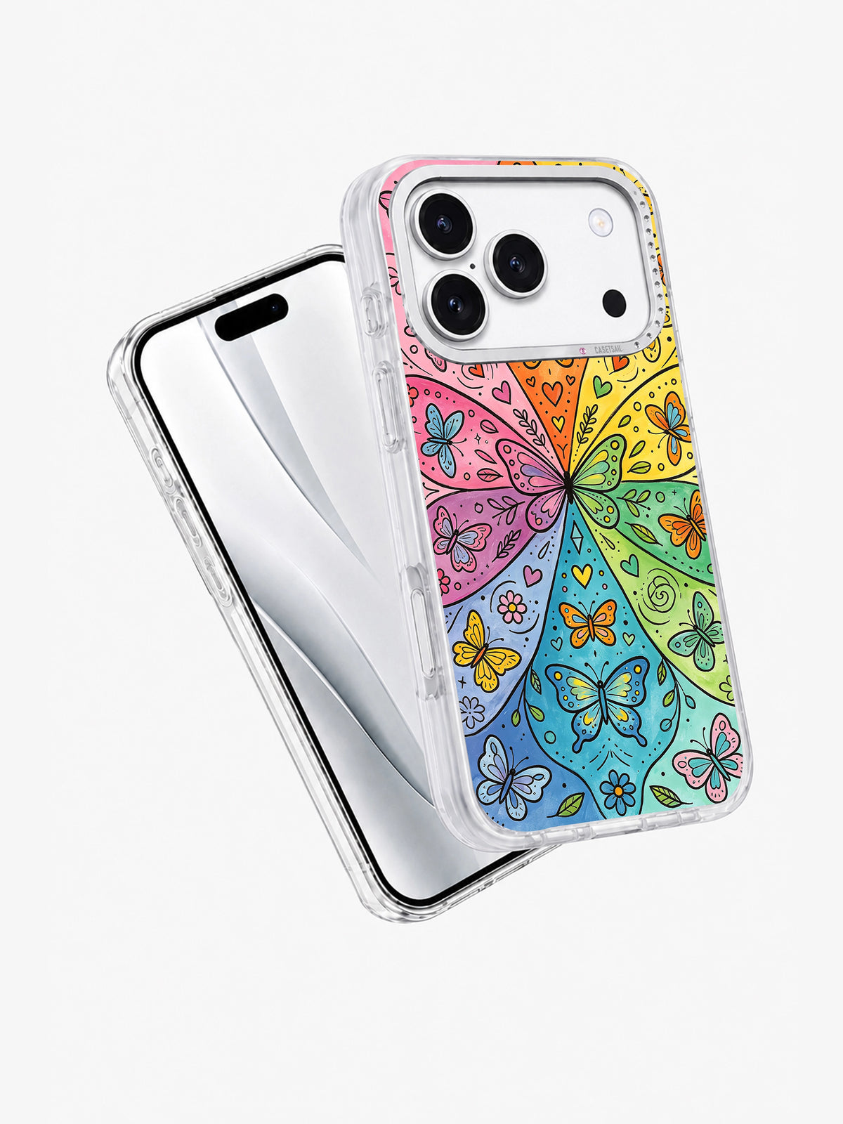 Butterfly Freedom Garden colorful iPhone 17 Pro case angled view