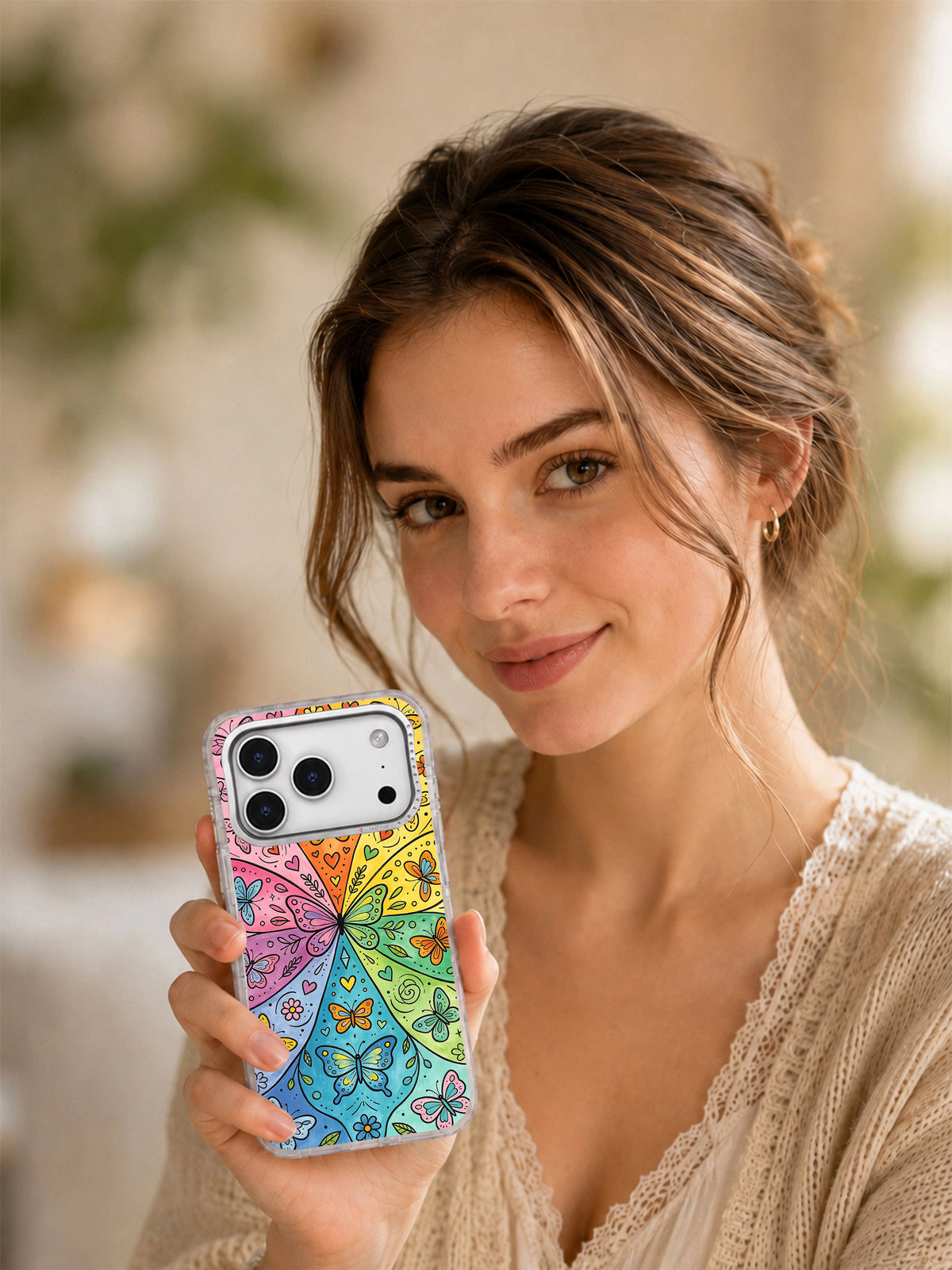 Butterfly Freedom Garden iPhone 17 Pro case lifestyle view