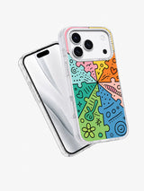 Dream Puzzle Garden colorful abstract iPhone 17 Pro case angled view