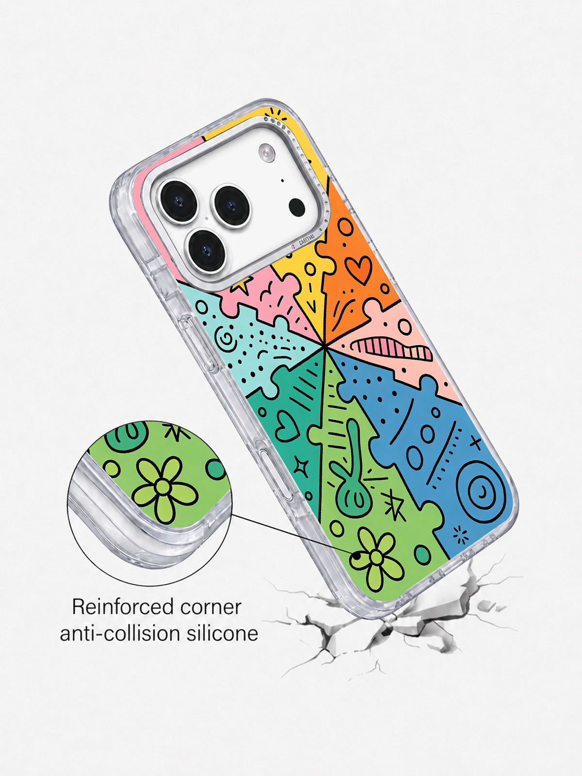 Dream Puzzle Garden iPhone 17 Pro case reinforced corner detail