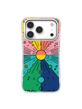 Happy Geometric Celebration iPhone 17 Pro case close-up with rhinestone camera frame