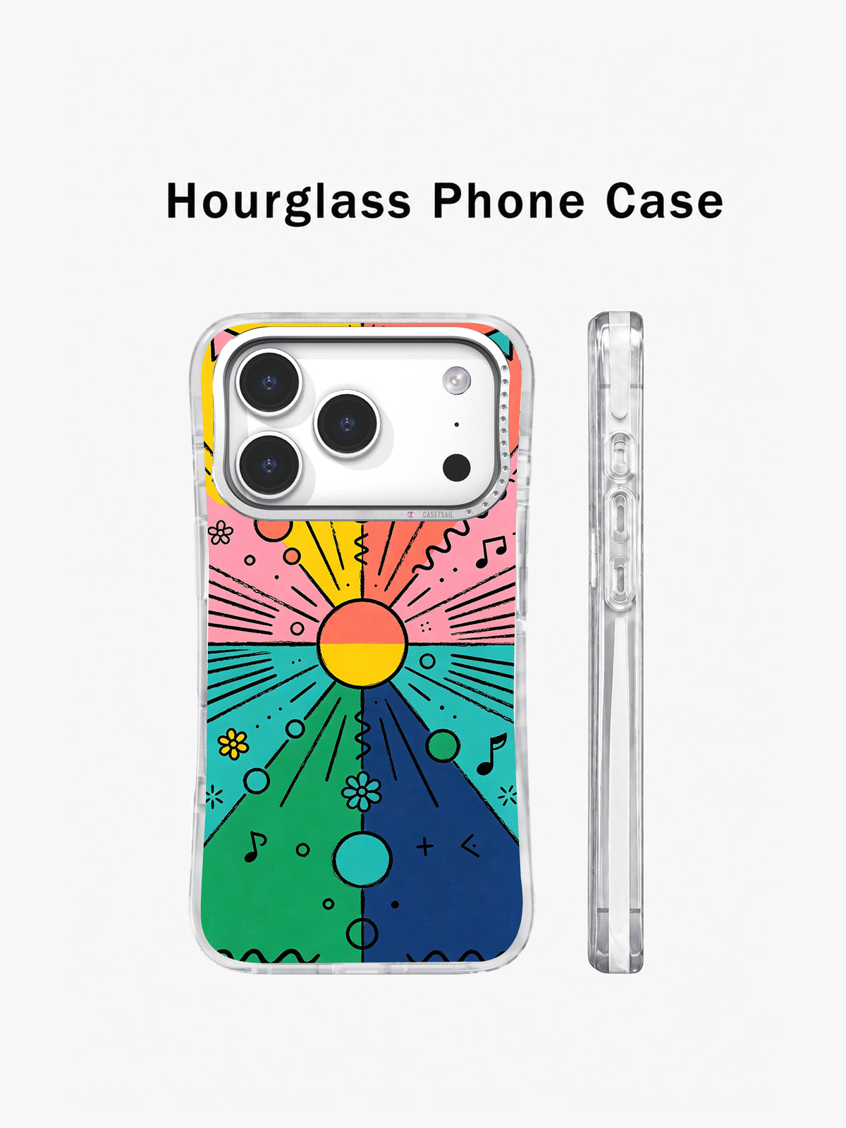 Happy Geometric Celebration iPhone 17 Pro case front and side views