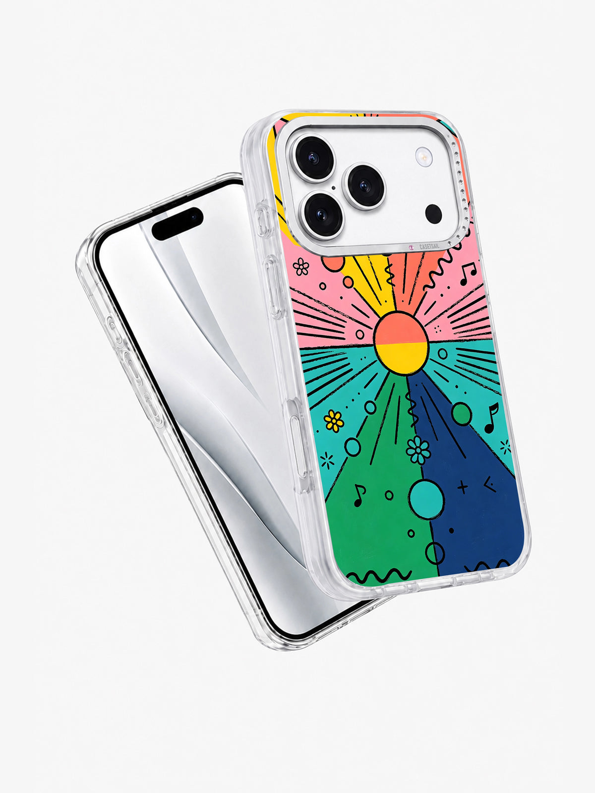 Happy Geometric Celebration colorful iPhone 17 Pro case angled view