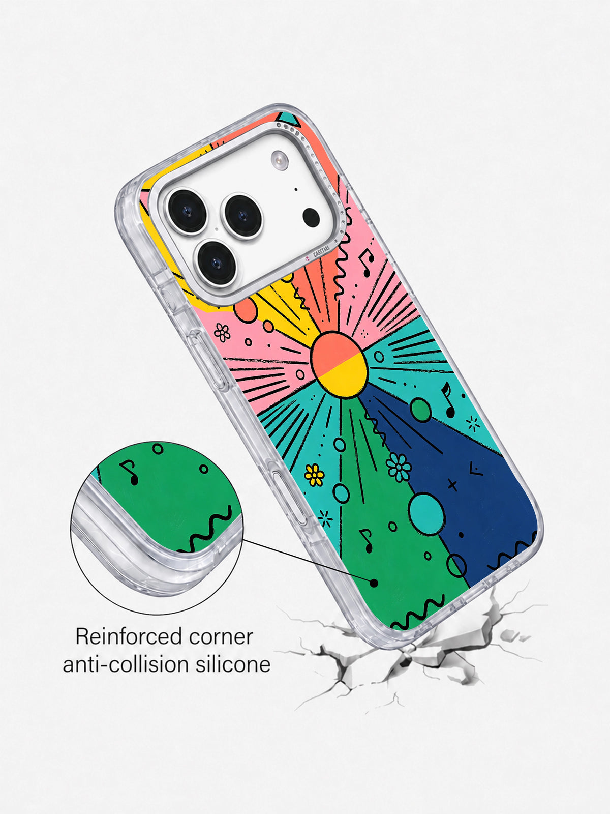 Happy Geometric Celebration iPhone 17 Pro case reinforced corner detail